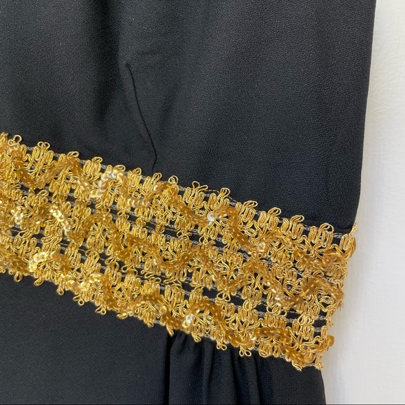 Vintage black mini dress with gold waistband - Picture 6 of 15